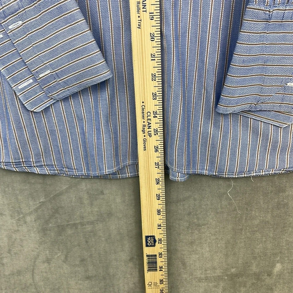 Paul Fredrick‎ Men’s LS Oxford Dress Shirt Blue Stripe Size 17-32 Trim Fit - Picture 5 of 10